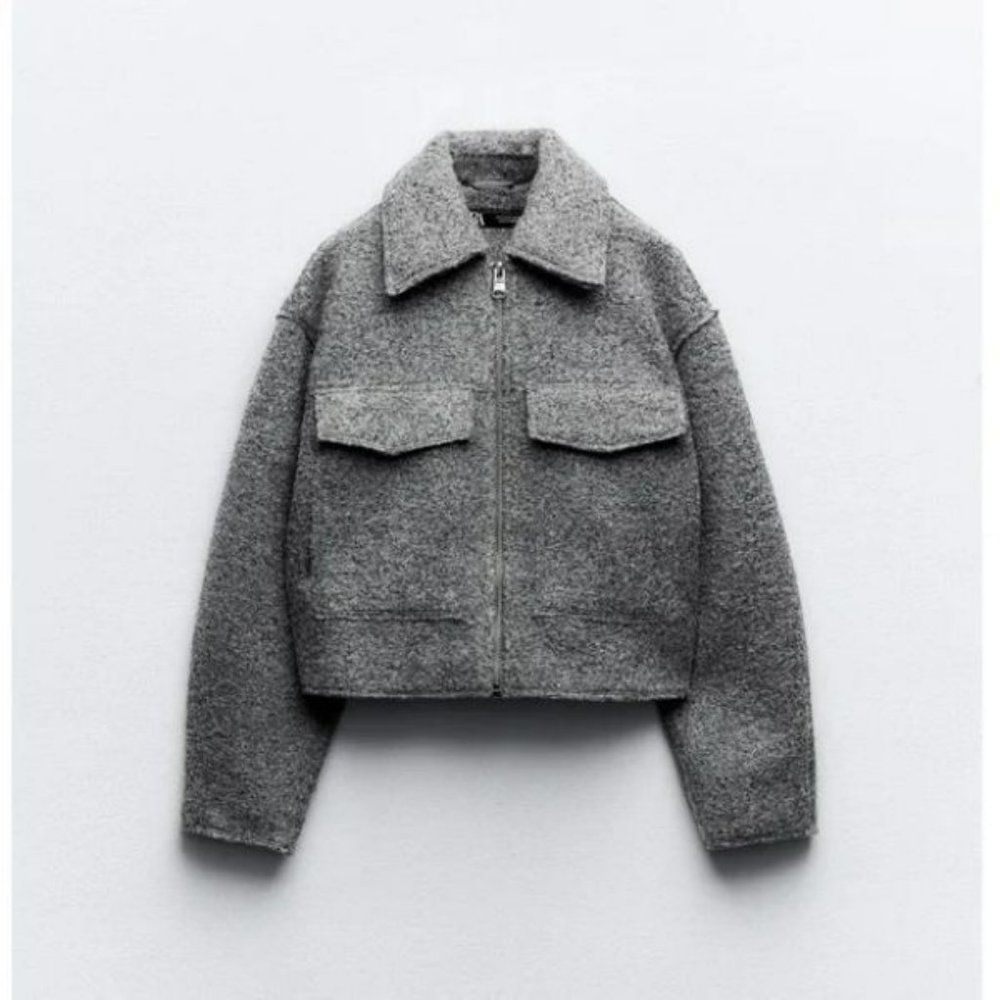 ZARA CROPPED BOUCLE JACKET
